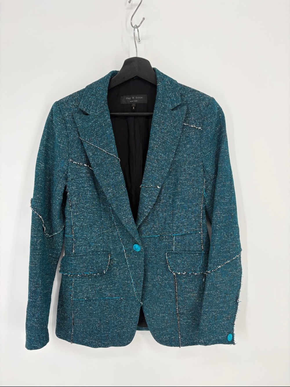 🧳 rag & bone teal tweed single-button blazer